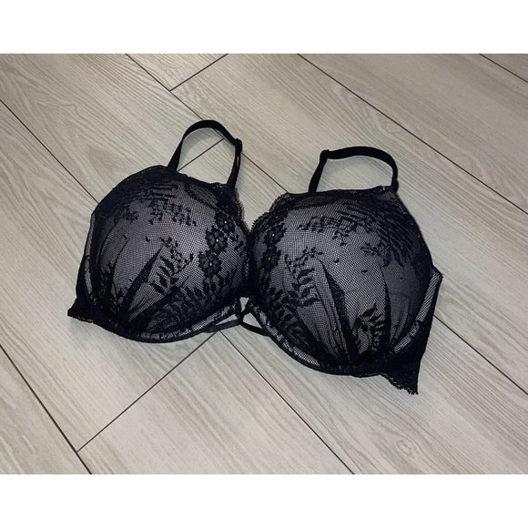 Reggiseno Push-up Victoria's Secret 40DD, Verde Salvia Con Pizzo Leopardato E Shimmer Oro, Nuovo Con Etichette